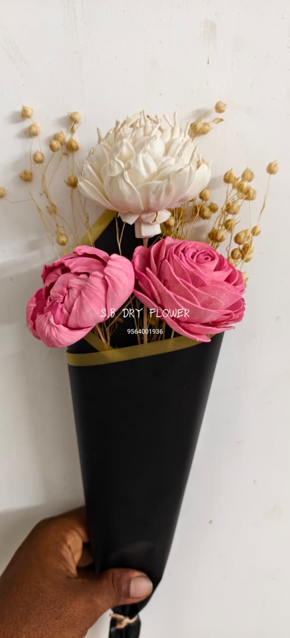 Handcrafted Pink Shola Rose Bouquet Cone