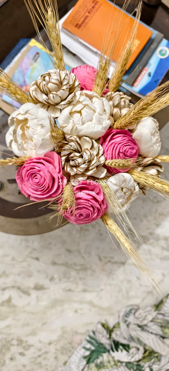 Golden Wheat and Shola Rose Floral Bunch